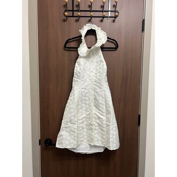 NWT Lulus Posh Confidence Ivory Jacquard Collared Tie-Back Mini DressSz XL - Picture 2 of 3